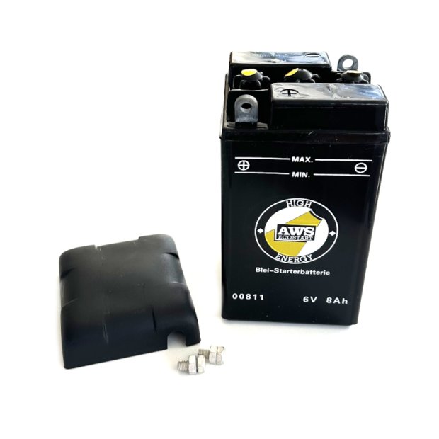 Batterie 6V  8,0 Ah schwarz (ohne Säurepack) AWS* & Deckel